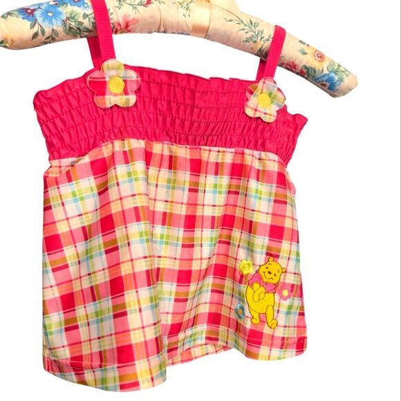 Disney Winnie The Pooh Girls Vintage Pink Plaid Embroidered Smocked Swim Top